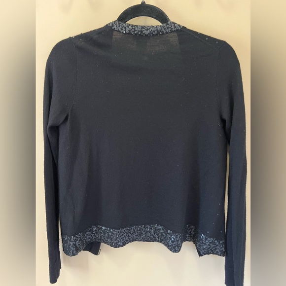 J. Crew Sequin Full Zip Cardigan Womens XS Extra Small Black Merino Wool - Picture 6 of 7